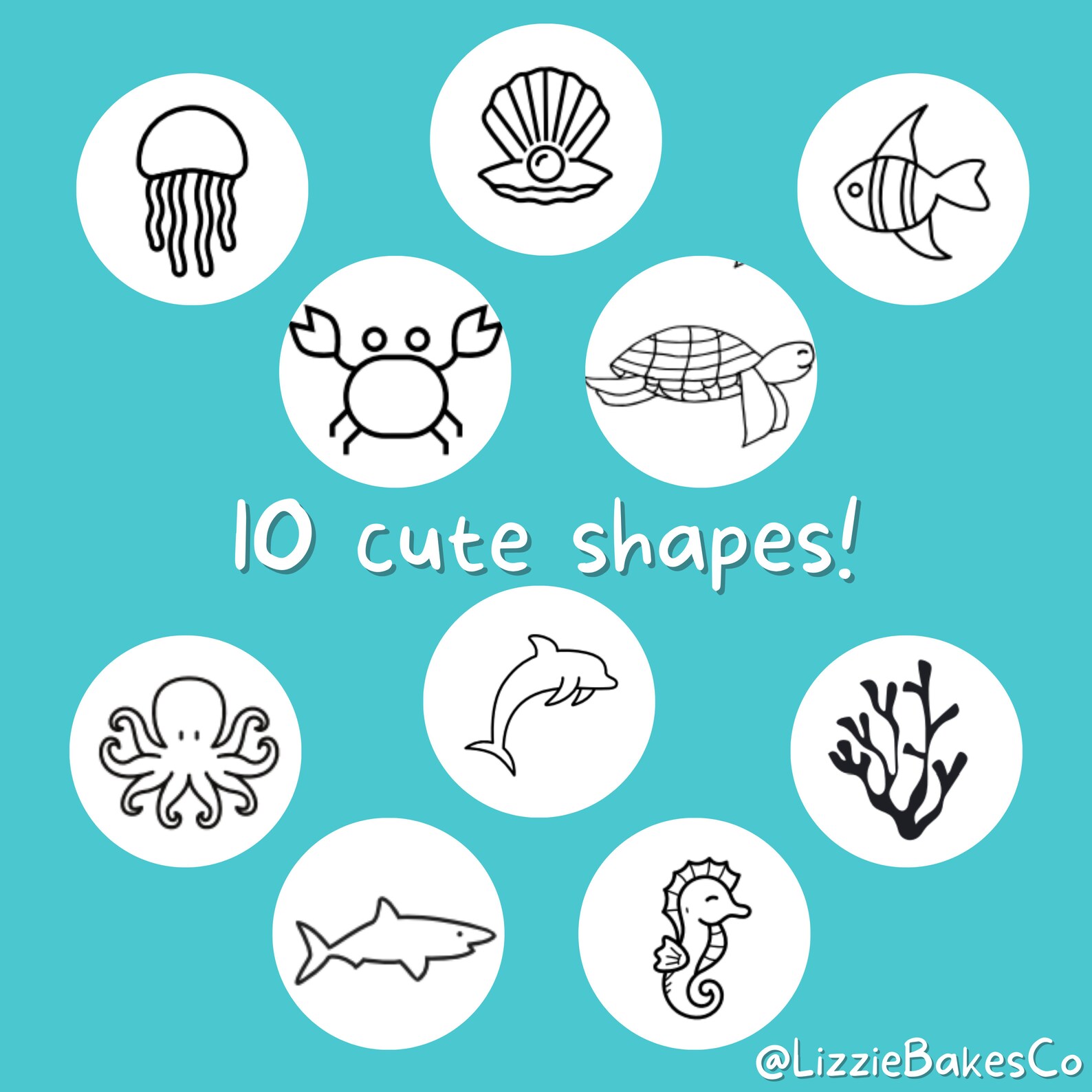 Under the Sea Royal Icing Transfer Sheets, Set of 10 Printable Sheets