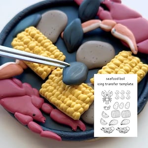 Folhas de transferência para glacê real Seafood Boil, modelos imprimíveis para decoração de biscoitos