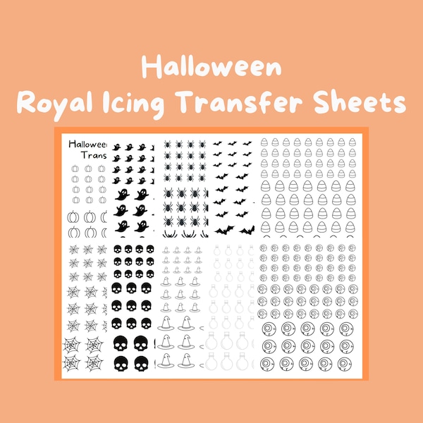 Halloween Royal Icing Transfer Blätter, Set von 10 druckbaren Blättern, digitaler Download für Bäcker, Kekse dekorieren