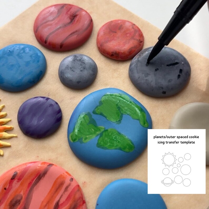 Visual Reference: Solar System Planets Royal Icing Transfer Sheets Printable Templates