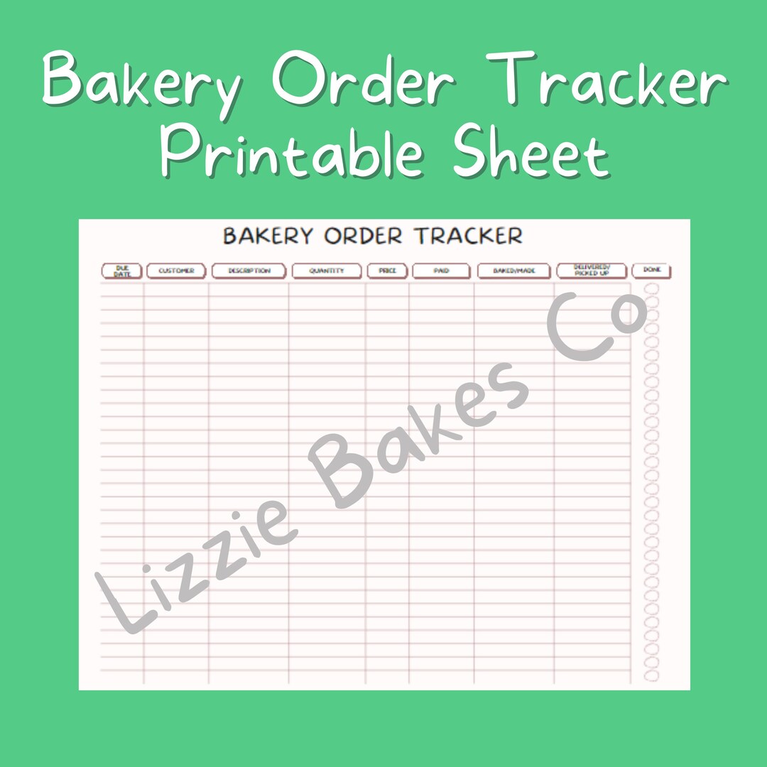 Bakery Order Tracker Digital Download Printable Planner Etsy