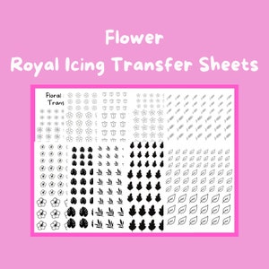 Floral Royal Icing Transfer Sheets, set van 10 afdrukbare vellen, digitale download voor bakkers, koekjes versieren