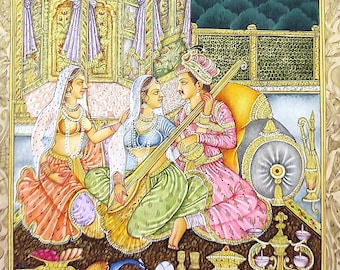 ムガル帝国皇帝シャー・ジャハーンの細密画：王宮美術（8.5x11インチ