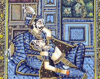 ムガル帝国皇帝シャー・ジャハーンの細密画：インドのヴィンテージ