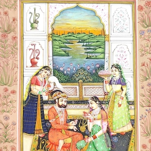 Indische Miniatur Malerei von Mughal König und Königin l Indische Liebe Malerei l Geschenk für frisch verheiratetes Paar l Mughal Design Wandbehang