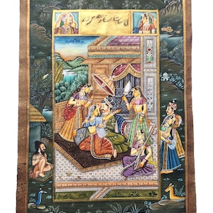Einblick in den indischen König, königliche Haremsszenenmalerei, Königsmalerei aus Indien, alte indische Königsmalereien, indische Liebesszenenmalerei