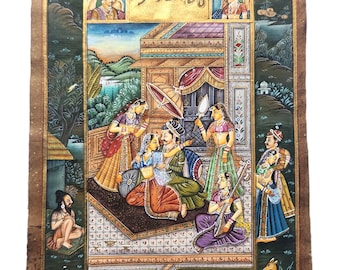 ムガル帝国皇帝の細密画：インドのハーレム芸術、音楽、舞踏（13x8