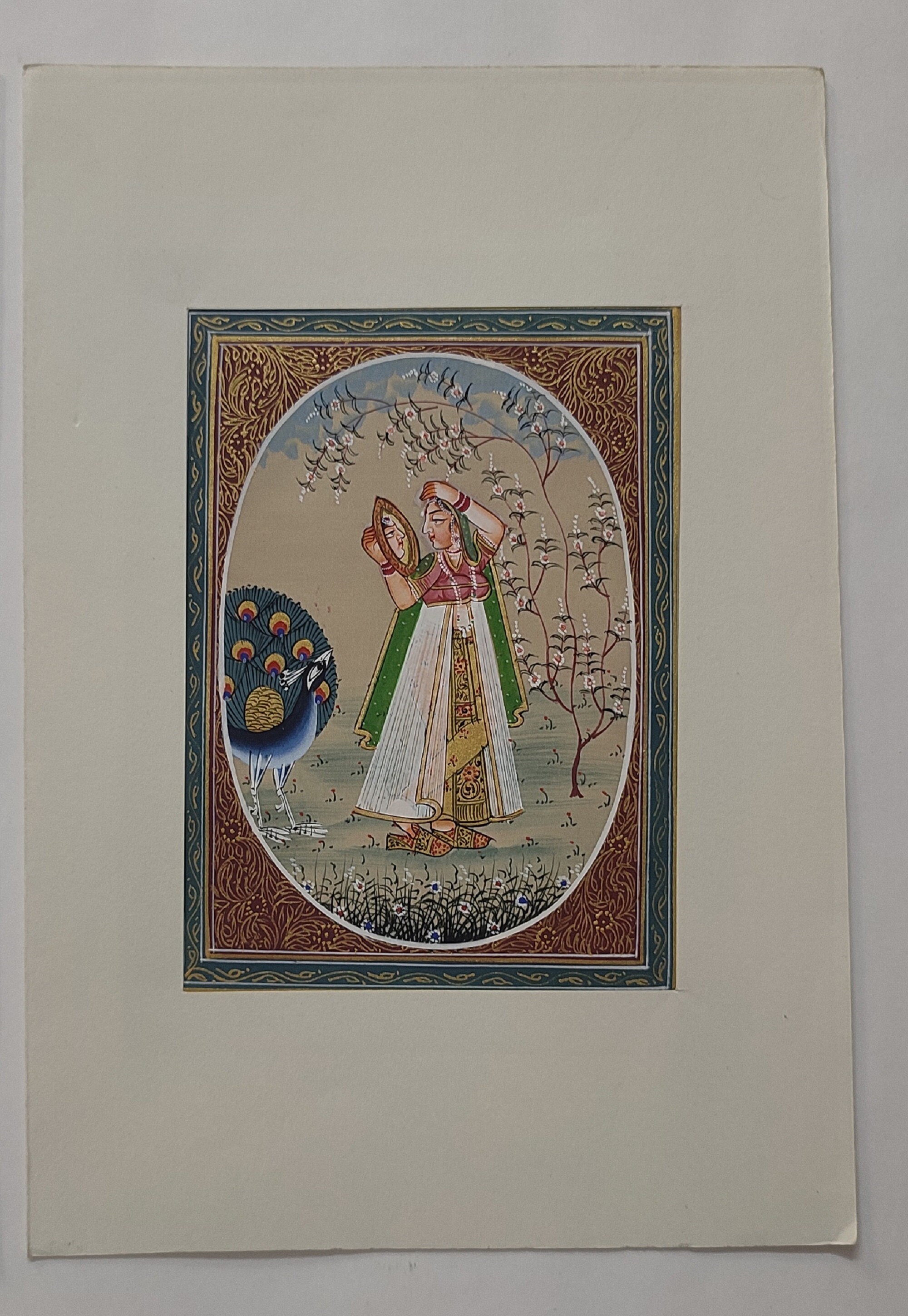 インド細密画：鹿を抱く王族の女性、絹織物アート - Etsy 日本