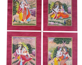 Lord Krishna painting, Radha Krishna painting, Original Indian miniature painting, watercolour, Hindu God Goddess, Hindu religious painting