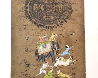 手作りのムガル帝国の象のミニチュア絵画：インド帝国の芸術 - Etsy 日本