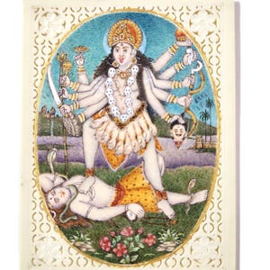 Vedic art from India, Kaali maa, Kali art, Goddess Kaali painting, Indian Black Goddess, Temple art, Mythology painting of India, Tiny gift