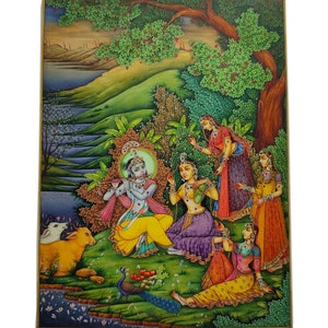 Radha Krishna wall art for Home décor l Fine Handmade Krishna painting l Original Indian miniature painting of Lord Krishna for Gift