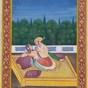 Indian Miniature Painting Indian love painting Indian Vintage Mughal Art Paintings for wall Gouache on paper Painting for Gift wall hanging