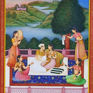 Mughal miniature painting for wall decor, Original Indian Miniature wall art, Old Indian miniature painting, Mughal Antique Painting