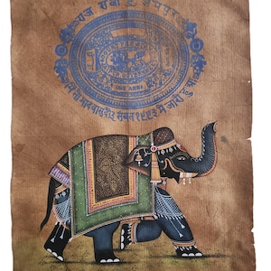 Indian Royal Elephant Miniature Painting on Vintage Paper l Hand Painted wild life art for Decoration l Happy Elephant wall art Decor