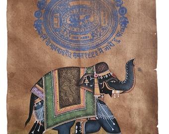 Indian Royal Elephant Miniature Painting on Vintage Paper l Hand Painted wild life art for Decoration l Happy Elephant wall art Decor