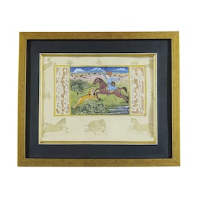 Original Tiger hunting painting l Handmade Tiger hunting Indian Miniature Painting l Hand Painted Mughal Maharaja Miniature wall art Gift