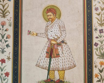 Portret van Mughal King Akbar | Handgemaakt Indiaas miniatuurschilderij
