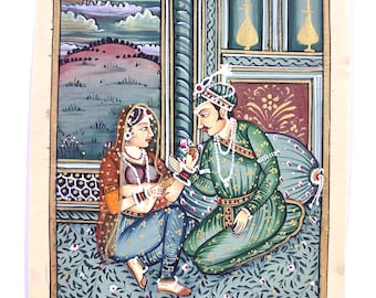 ムガル帝国の細密画：シャー・ジャハーンとムムターズ・マハルの愛の