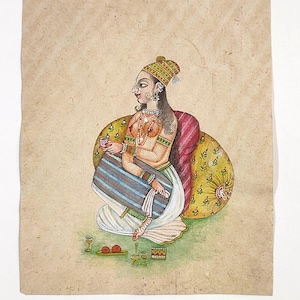 Handgemachte Miniatur Portraitmalerei der indischen Mughal-Kaiserin auf Papier 15 x 18 cm | Indische Königin für Wand l Geschenk der Frauen Tages