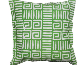 Hand Block Printed Cotton Cushion Cover Set: Indigo Blue Floral, 16 inch