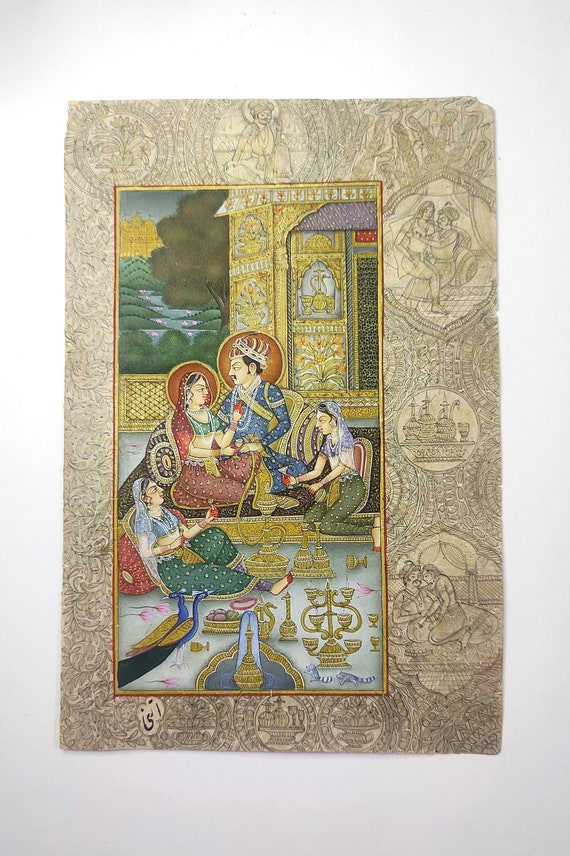 インド・マハラジャ絵画5点セット/額装入り インド・マハラジャ絵画5点
