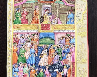 ヴィンテージ・ムガル帝国の細密画：アクバルとジョダ・バーイのラブ