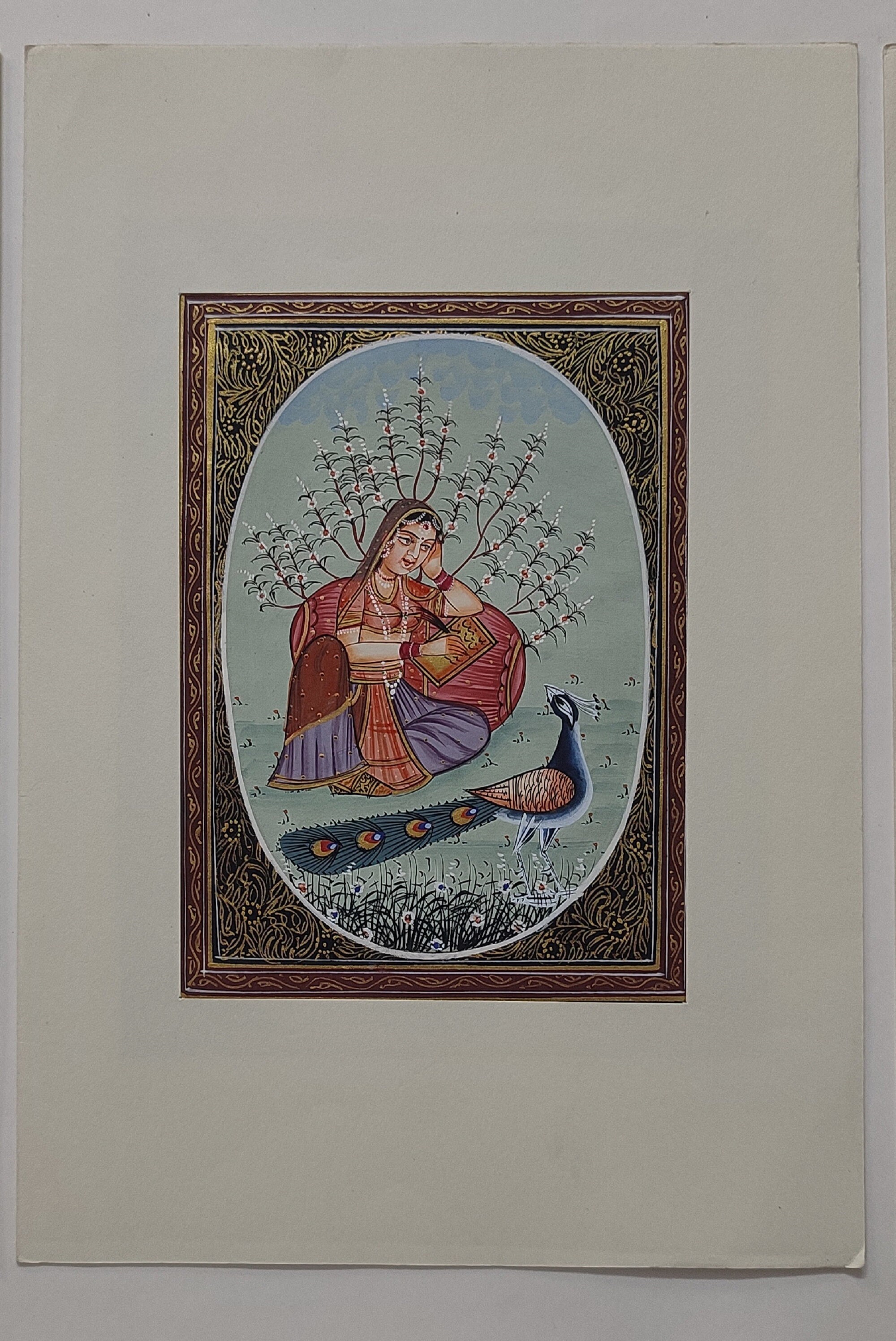 インド細密画：鹿を抱く王族の女性、絹織物アート - Etsy 日本