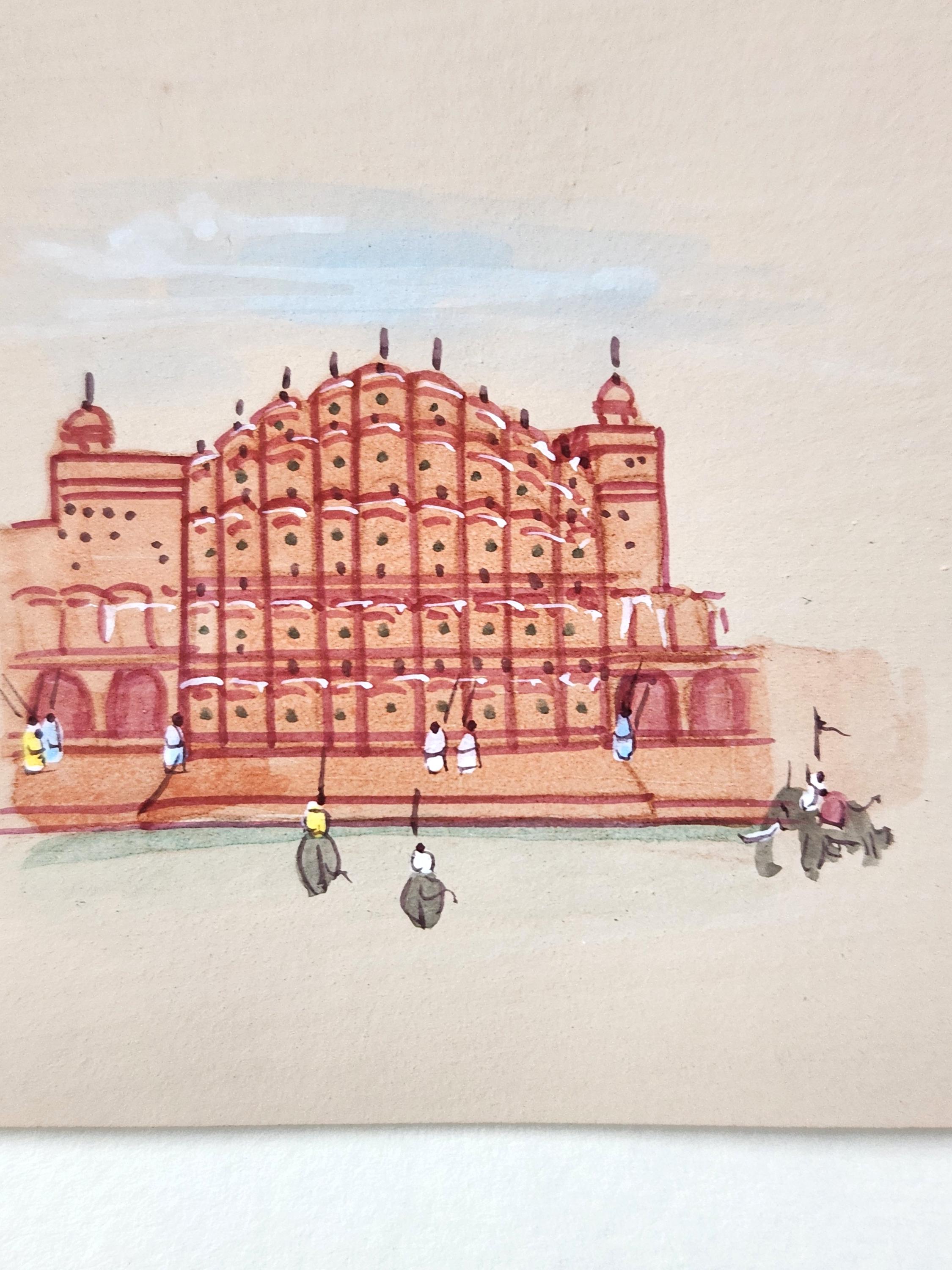 インドの要塞と宮殿の絵3枚セット、ジャイプールのアンベール城、風の