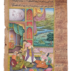 Mughal harem scene Original Indian Miniature Painting l Mughal Antique Art For Home l Indian Love Art Painting For Wall Décor