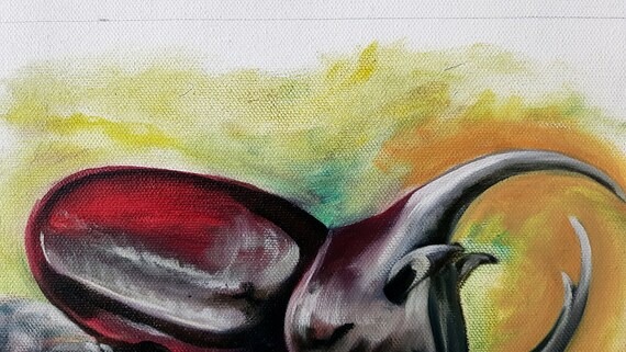 てんとう虫と甲虫の油絵（キャンバス）：昆虫の壁掛けアート - Etsy 日本