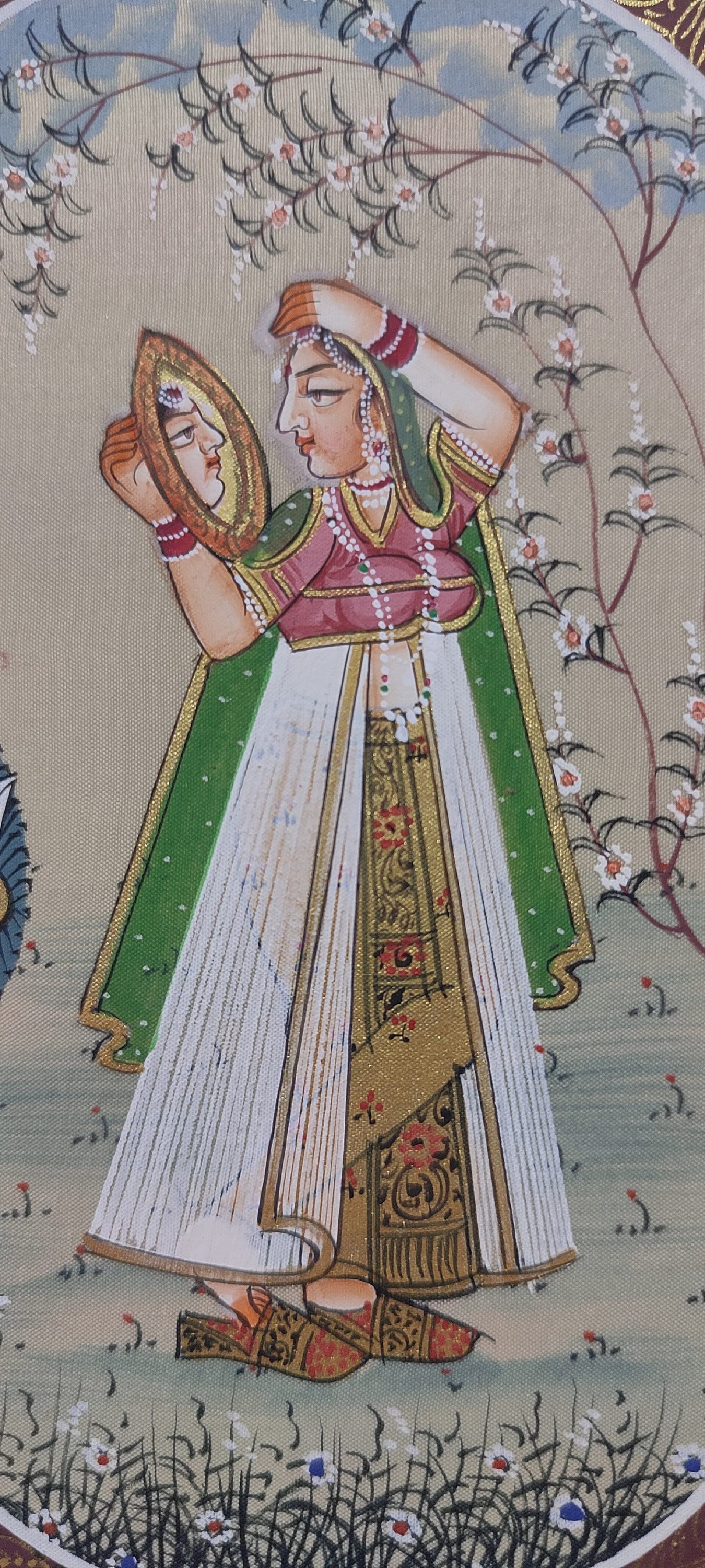 インド細密画：鹿を抱く王族の女性、絹織物アート - Etsy 日本