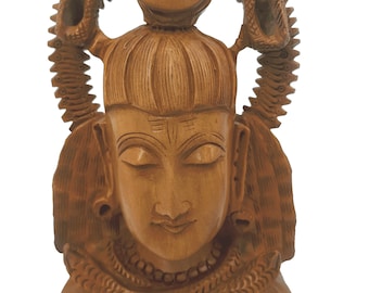 Estatua de cabeza de Shiva de madera, estatua de Lord Shiva, arte de Shiva, cara de Shiva, tallado a mano, hecho a mano, ídolo de Shiva, escultura de Shiva, dios hindú