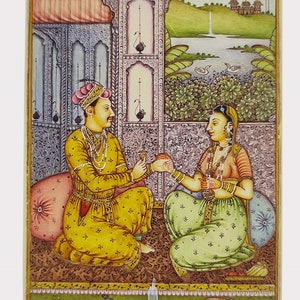 Original Mughal Love Scene Indian Miniature Paintings l King & Queen harem scene wall art for décor l traditional Gouache painting on paper