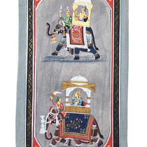 Indian royal wedding procession scene, Indian maharaja and maharani procession painting, Old indian miniature picture, Muhgal miniature art