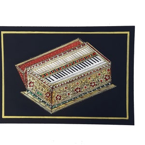Indian music instrument wall art 7 x 5 Inch l Hand Painted watercolor Sitar Painting, Harmonium Clarinet Tabla Mridangam Painting for gift l