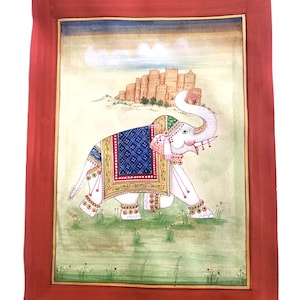 Articolo da regalo fatto a mano per papà, regalo speciale per il padre, immagine decorata di un elefante indiano, miniatura indiana di un elefante, opera d'arte