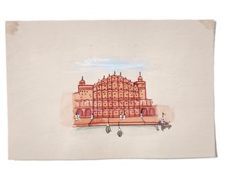 インドの要塞と宮殿の絵3枚セット、ジャイプールのアンベール城、風の