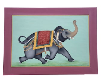 インドの細密画：紙に描かれた象の複合動物アート - Etsy 日本