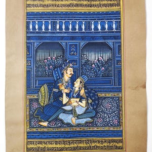 Original Indian Miniature Painting, Indian Love scene painting, Mughal miniature painting, Mughal Harem scene, Maharaja maharani painting
