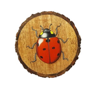 Wooden log Beetle Paintings l Hand Painted Insect Lady bug wall Art l Indian Miniature Art Striped Cucumber beetle Caterpillar Grasshopper