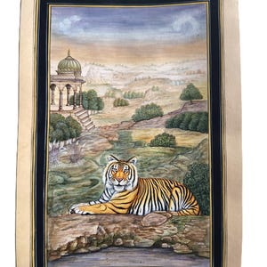 Dipinto di scena della giungla per la casa, immagine a tema natura, immagini di animali selvatici, miniatura indiana originale, miniatura Mughal
