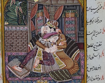 King and Queen Handmade Indian Miniature painting on vintage paper I Mughal love paintings for wall Décor |Gouache on paper | Arts of India