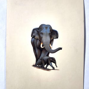 Realistisch handgeschilderd schilderij van olifant voor in het wild decor l Olifantkunst l Olifantfoto l Afbeelding olifant l Schilderij Aziatische olifant