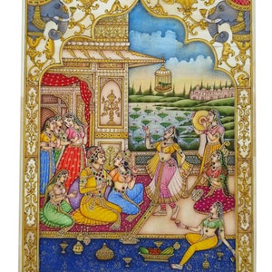 Original Mughal art l Handmade Indian miniature painting l Mughal Harem Art l Mughal Love Art Painting For Wall Décor
