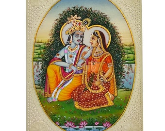 Watercolour Painting of Lord Krishna, Radha Krishna painting, Krishna art, Krishna Raas, Original Indian painting of Hind God Krishna