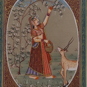 Indian Ragini Cloth painting for wall l Original Indian lady portrait wall art l Indian miniature art l Indian Silk cloth folk art for Gift