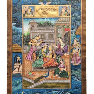 Mughal Indian Miniature Paintings l Hindu King and queen Painting l Indian royal person life scene l Old Indian Miniature art l Antique art