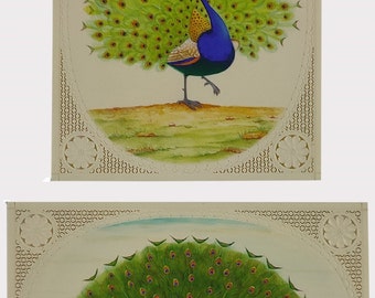 Bird painting, Indian Miniature Painting, Peacock painting, Original Bird Painting, Peafowl painting, Peahen painting, watercolor painting