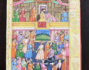 Mughal Court Scene Painting on Old Paper, Indian Miniature Art - Etsy Mughal Court Scene Painting on Old Paper, Indian Miniature Art - Etsy